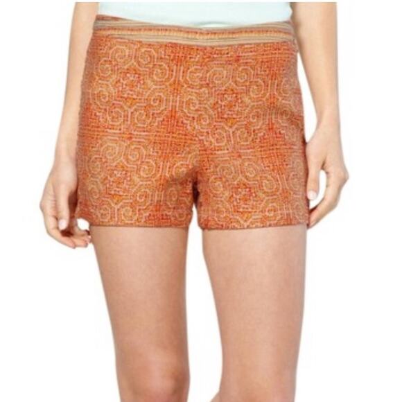 Free People Maya Tribal Print Linen Side Zip Bohemian Shorts Red Orange Size 4 - Picture 1 of 8